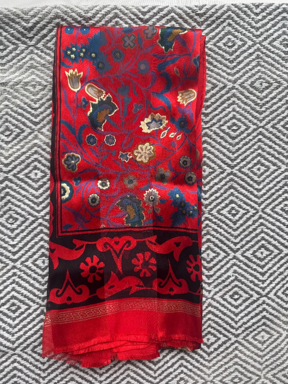 Vabho Red Floral Silk Scarf